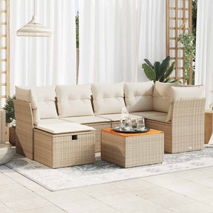 vidaXL Set Divani da Giardino 7 pz con Cuscini Beige in Polyrattan