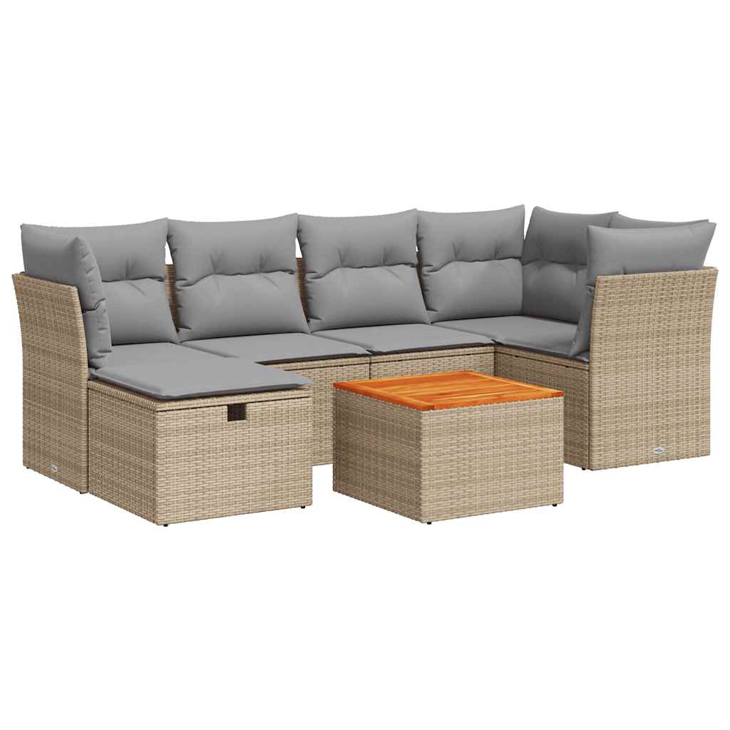 vidaXL Set Divani da Giardino 7 pz con Cuscini Beige in Polyrattan