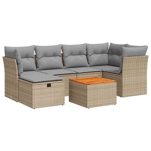 vidaXL Set Divani da Giardino 7 pz con Cuscini Beige in Polyrattan