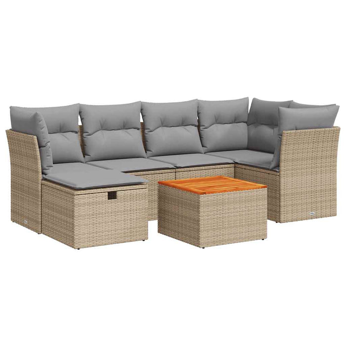 vidaXL Set Divani da Giardino 7 pz con Cuscini Beige in Polyrattan