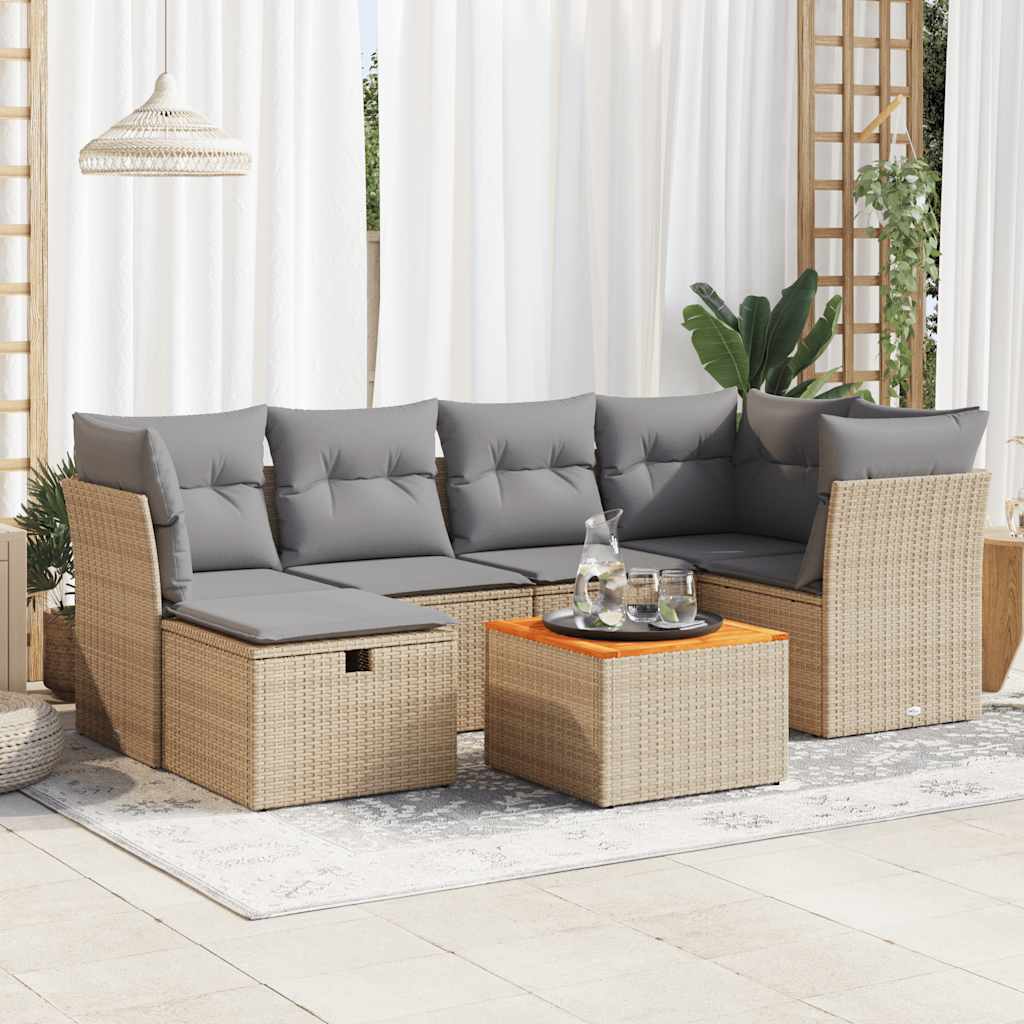 vidaXL Set Divani da Giardino 7 pz con Cuscini Beige in Polyrattan