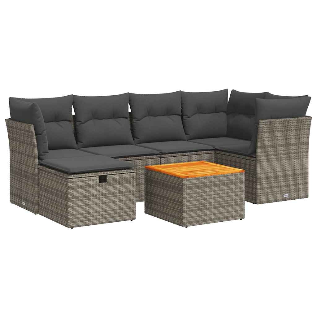 vidaXL Set Divani da Giardino 7 pz con Cuscini Grigio in Polyrattan