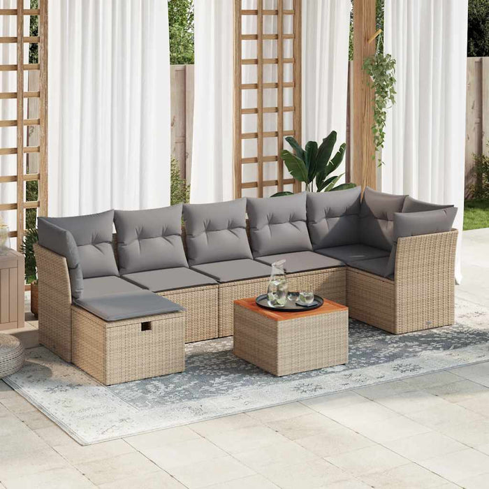 vidaXL Set Divano da Giardino 8 pz con Cuscini Beige in Polyrattan