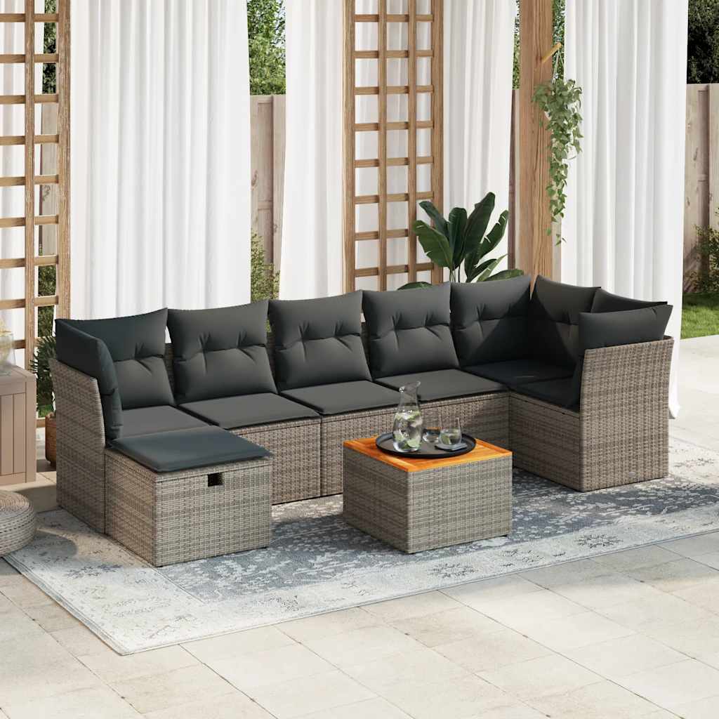 Set Divano da Giardino 8 pz con Cuscini Grigio in Polyrattan