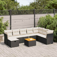 Set Divani da Giardino 9 pz con Cuscini Nero in Polyrattan