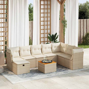 vidaXL Set Divano da Giardino 9 pz con Cuscini Beige in Polyrattan