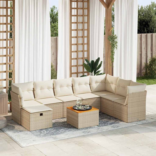 vidaXL Set Divano da Giardino 9 pz con Cuscini Beige in Polyrattan