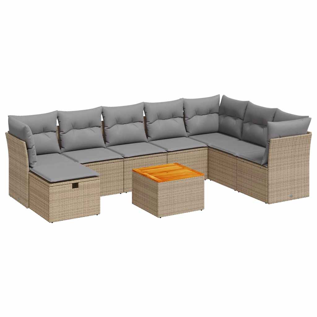 vidaXL Set Divano da Giardino 9 pz con Cuscini Beige in Polyrattan