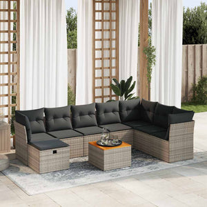 vidaXL Set Divano da Giardino 9 pz con Cuscini Grigio in Polyrattan