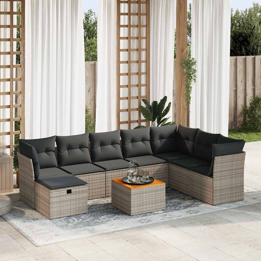 vidaXL Set Divano da Giardino 9 pz con Cuscini Grigio in Polyrattan
