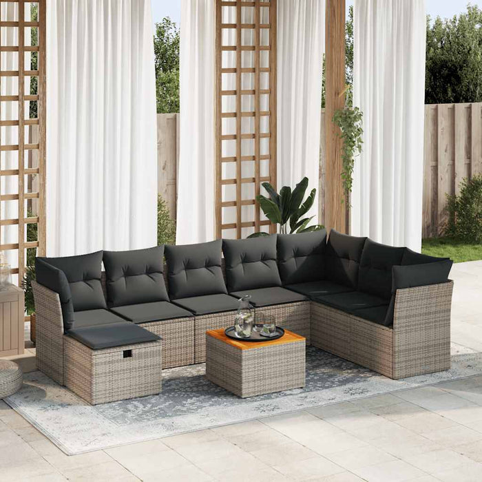 vidaXL Set Divano da Giardino 9 pz con Cuscini Grigio in Polyrattan