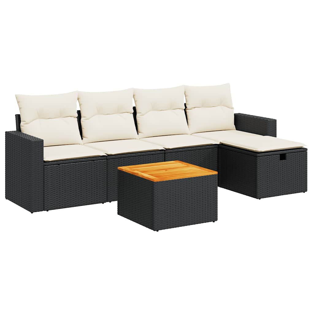 vidaXL Set Divano da Giardino 6 pz con Cuscini Nero in Polyrattan