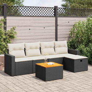 vidaXL Set Divano da Giardino 6 pz con Cuscini Nero in Polyrattan
