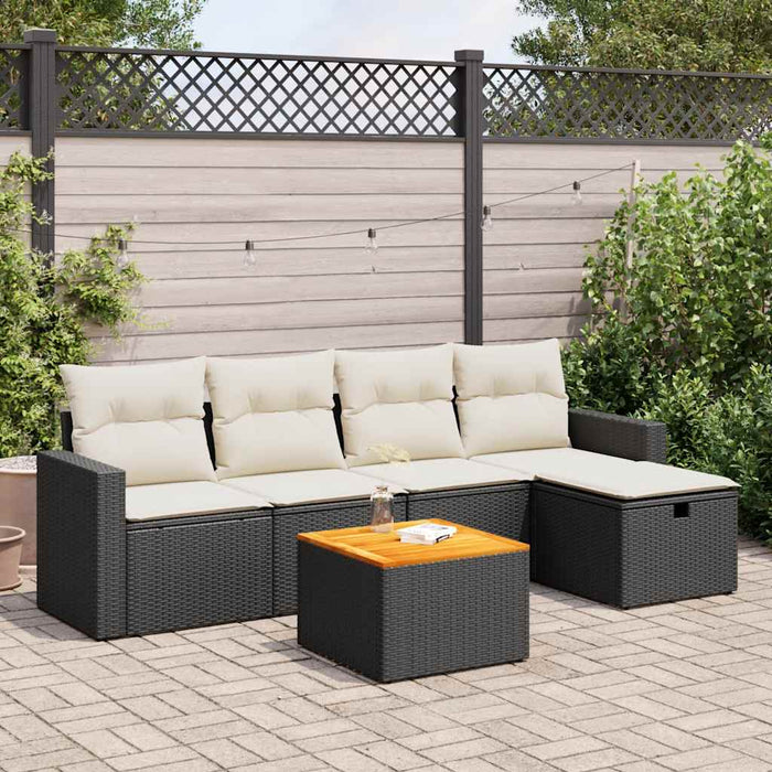 vidaXL Set Divano da Giardino 6 pz con Cuscini Nero in Polyrattan