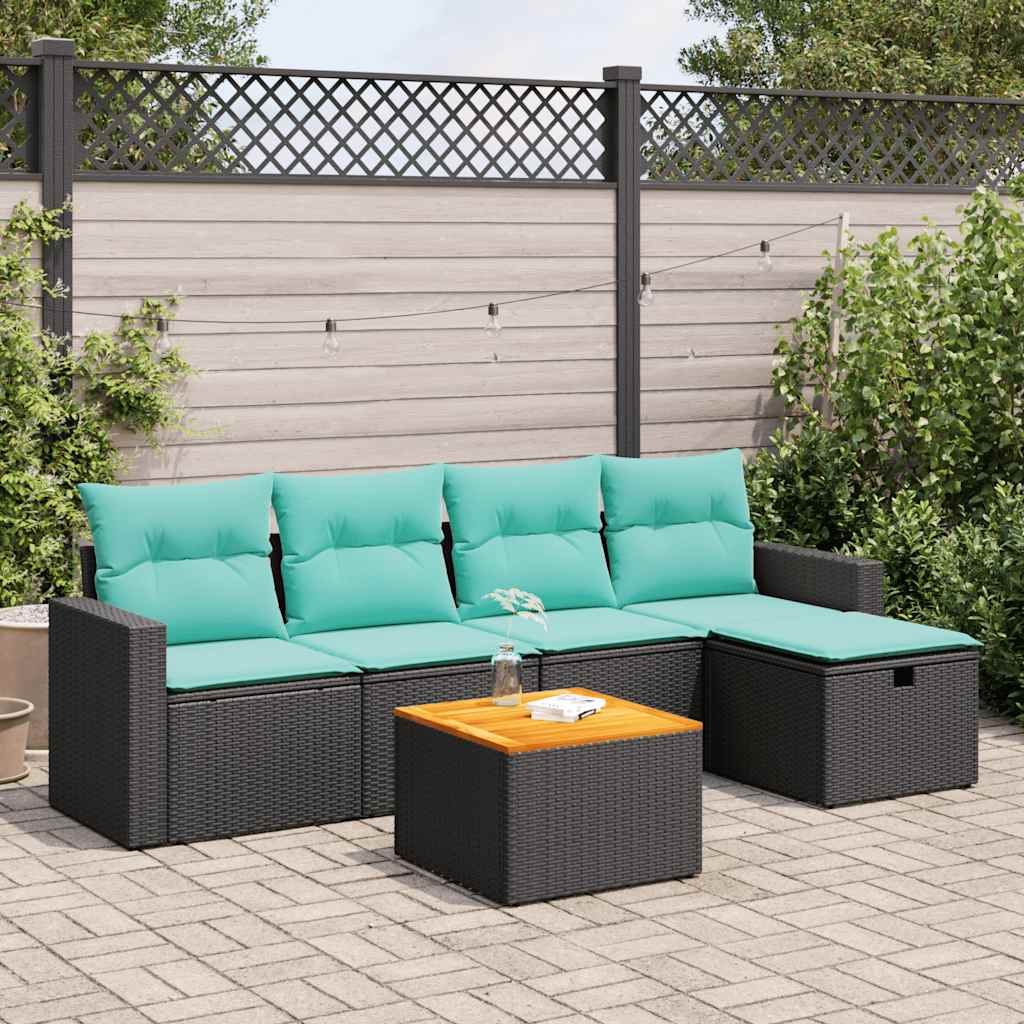Set Divano da Giardino 6 pz con Cuscini Nero in Polyrattan 3325781