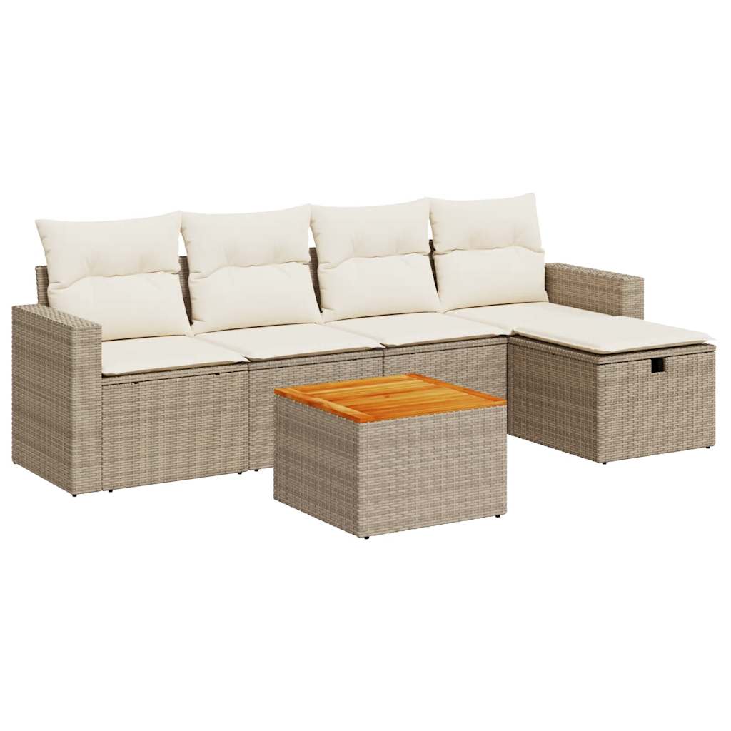 vidaXL Set Divano da Giardino 6 pz con Cuscini Beige in Polyrattan