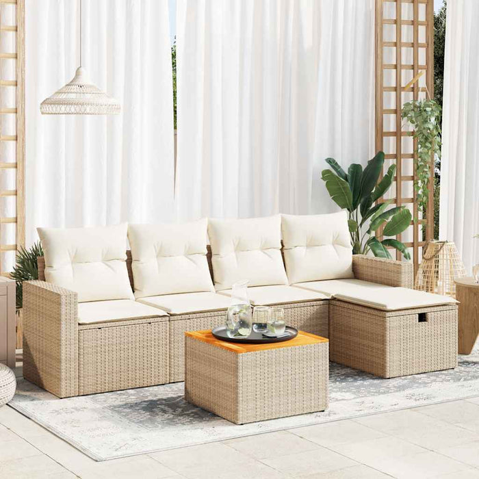 vidaXL Set Divano da Giardino 6 pz con Cuscini Beige in Polyrattan