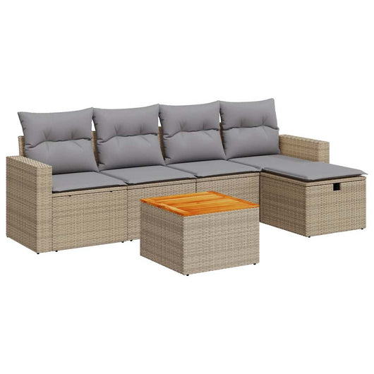 vidaXL Set Divano da Giardino 6 pz con Cuscini Beige in Polyrattan