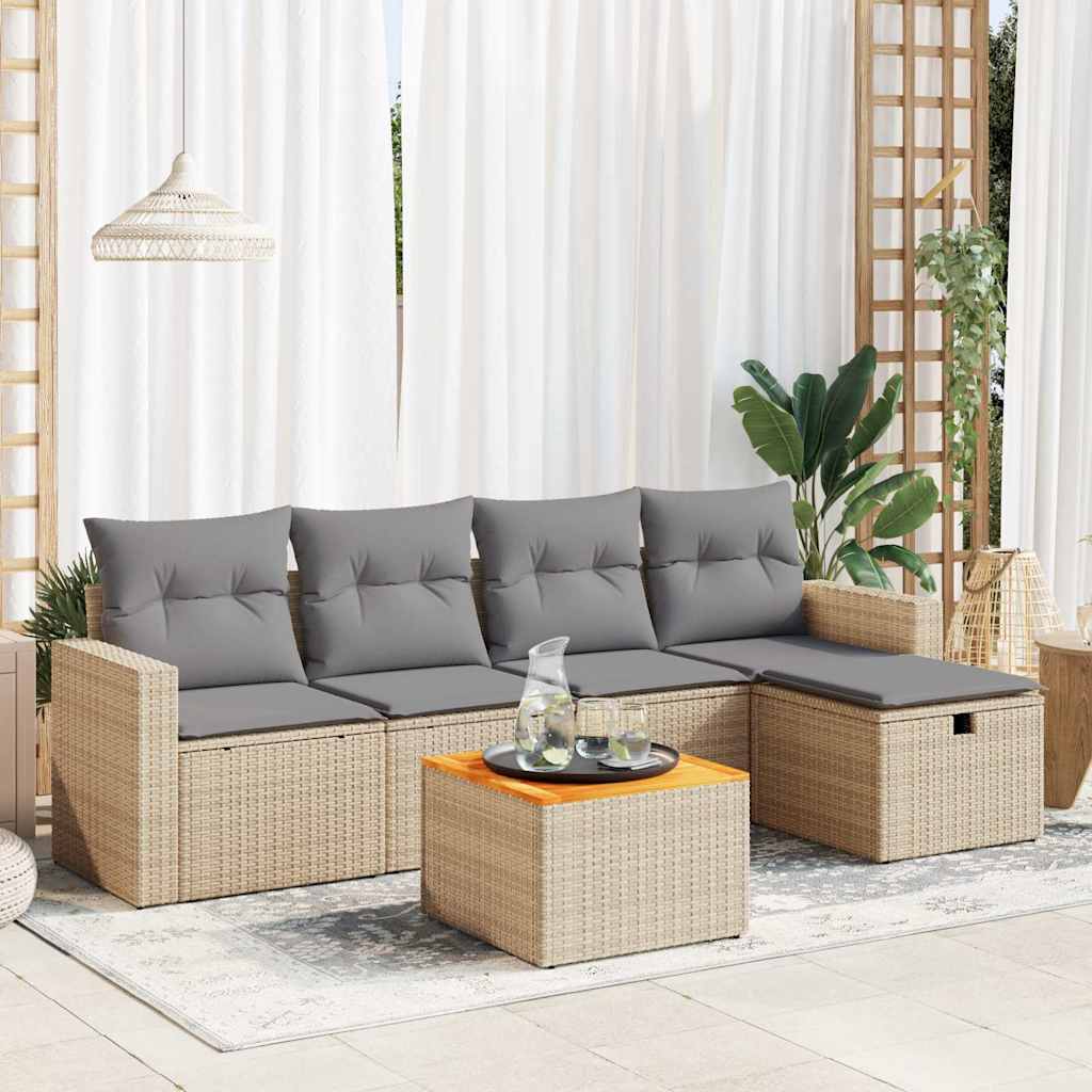 vidaXL Set Divano da Giardino 6 pz con Cuscini Beige in Polyrattan