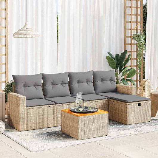 vidaXL Set Divano da Giardino 6 pz con Cuscini Beige in Polyrattan