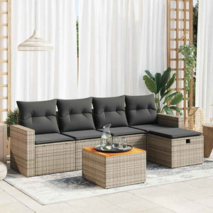 Set Divano da Giardino 6 pz con Cuscini Grigio in Polyrattan