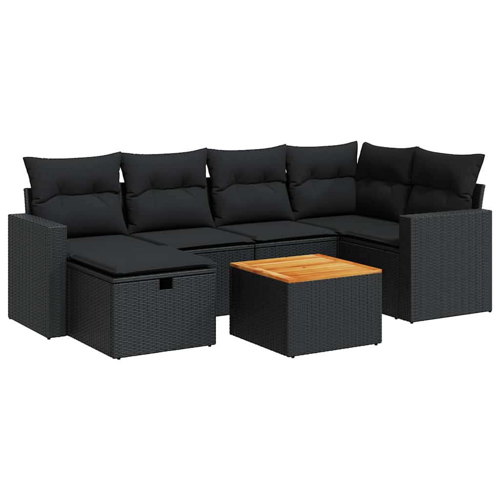 Set Divani da Giardino con Cuscini 7pz Nero Polyrattan 3325786