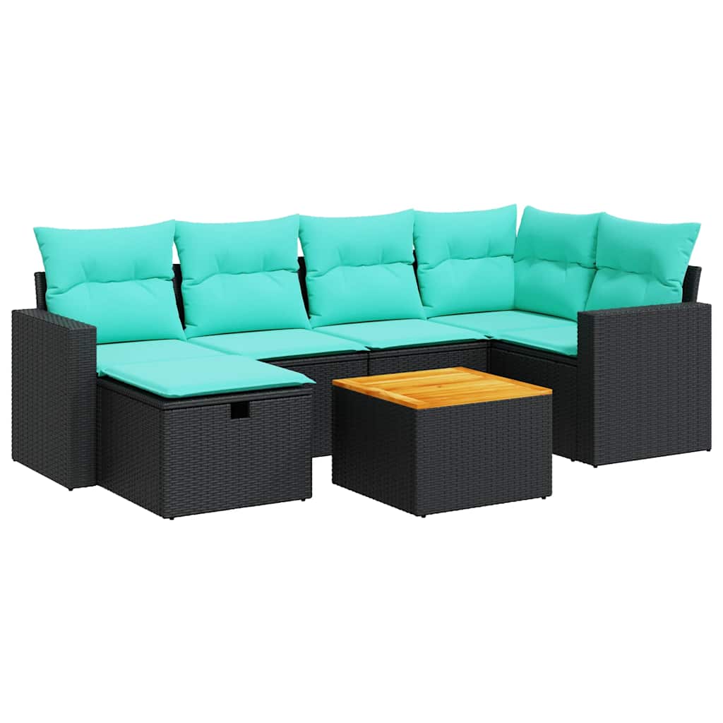 Set Divani da Giardino con Cuscini 7pz Nero Polyrattan 3325788