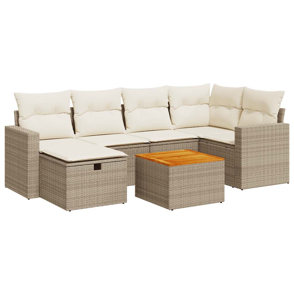 vidaXL Set Divani da Giardino 7 pz con Cuscini Beige in Polyrattan