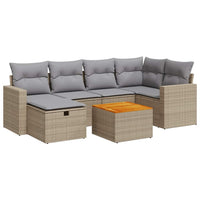 Set Divani da Giardino 7 pz con Cuscini Beige in Polyrattan