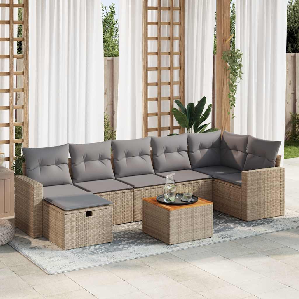 vidaXL Set Divano da Giardino 8 pz con Cuscini Beige in Polyrattan