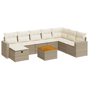 Set Divano da Giardino 9 pz con Cuscini Beige in Polyrattan 3325803