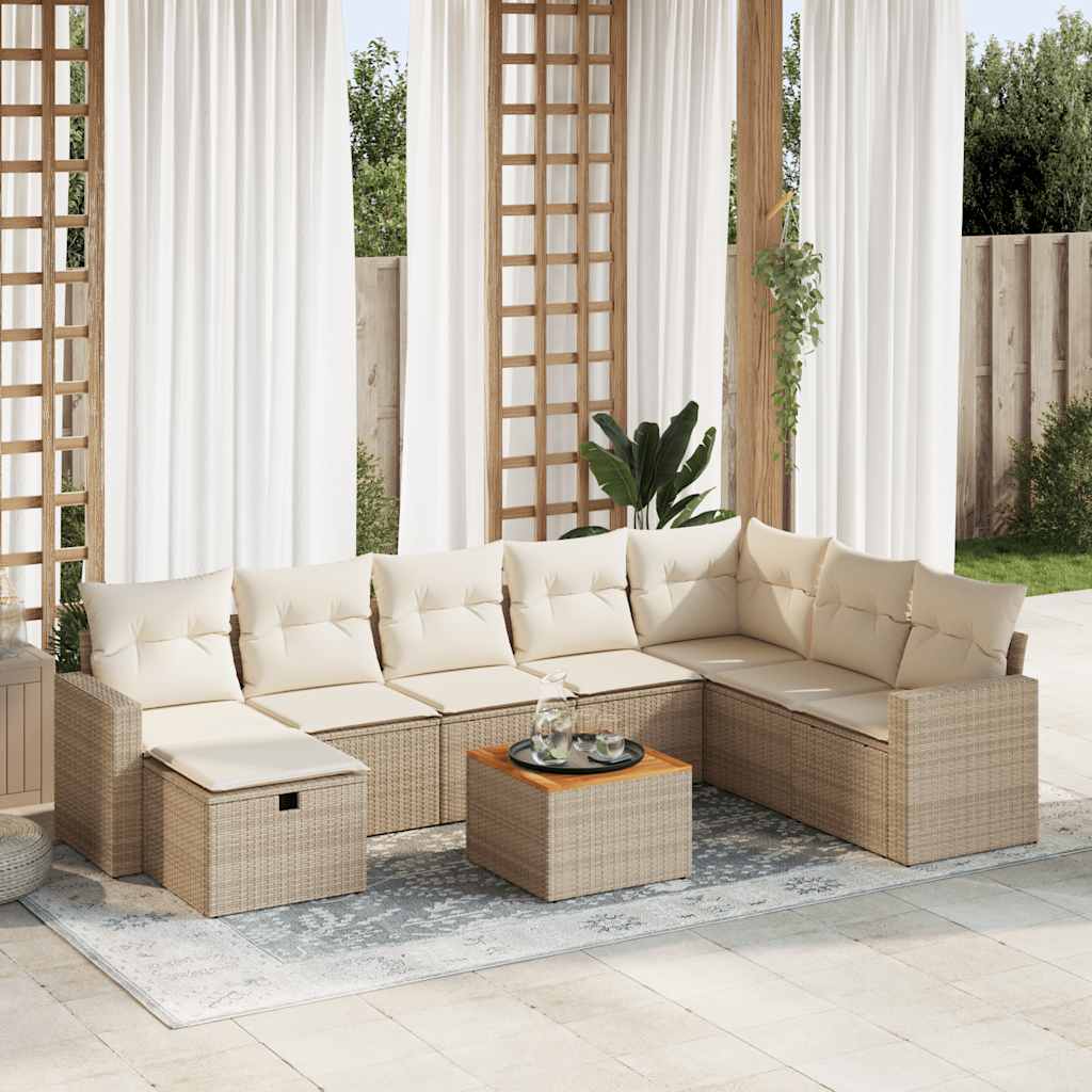 Set Divano da Giardino 9 pz con Cuscini Beige in Polyrattan 3325803