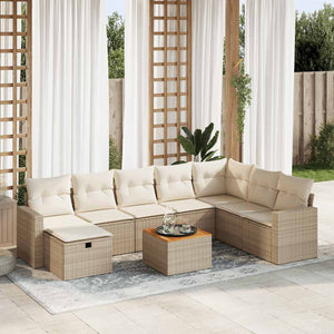 Set Divano da Giardino 9 pz con Cuscini Beige in Polyrattan 3325803