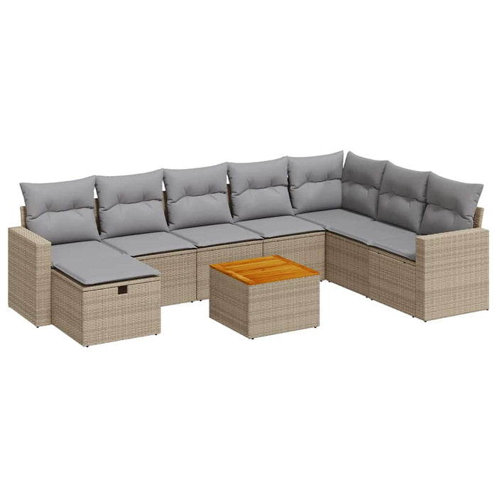 vidaXL Set Divano da Giardino 9 pz con Cuscini Beige in Polyrattan