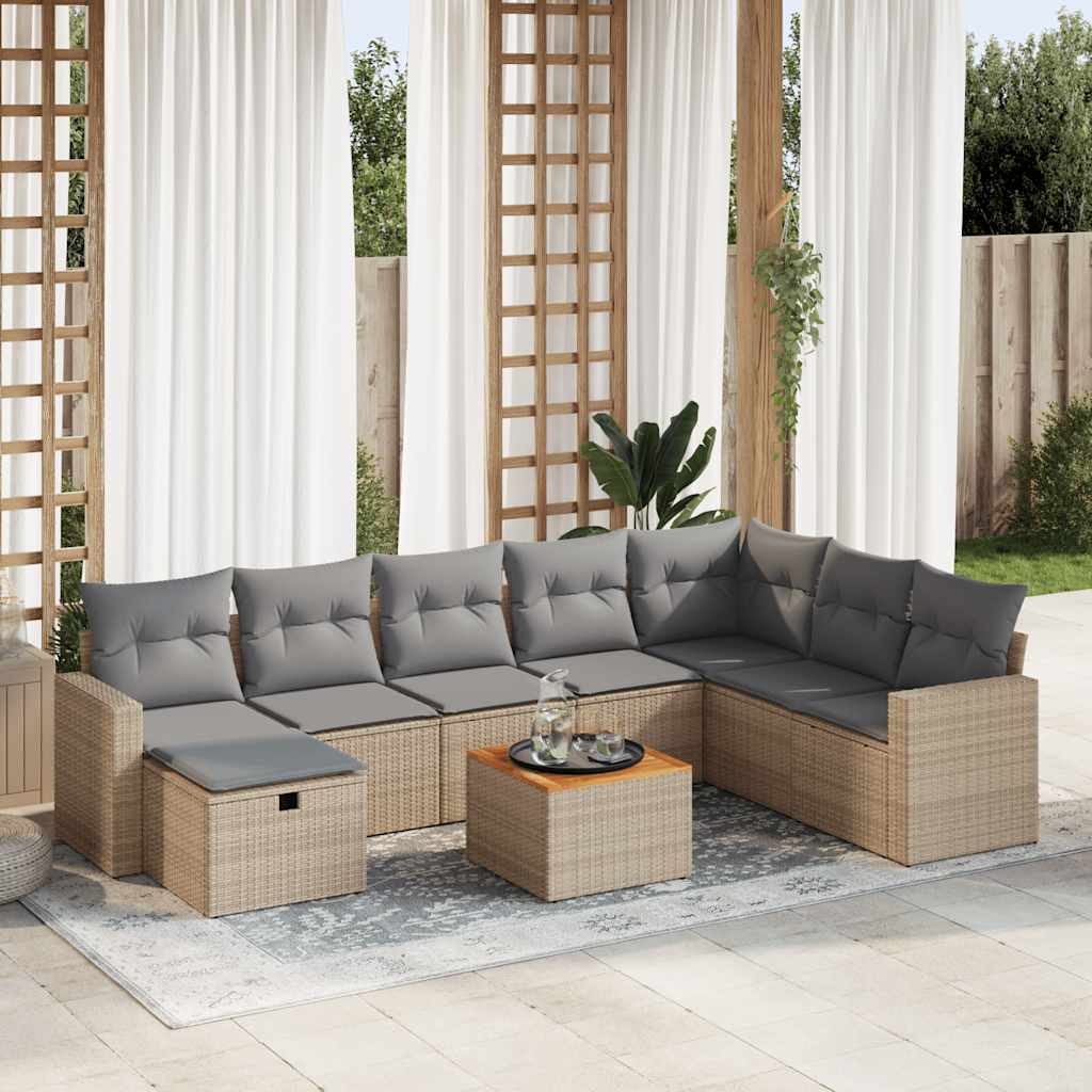 vidaXL Set Divano da Giardino 9 pz con Cuscini Beige in Polyrattan