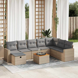 vidaXL Set Divano da Giardino 9 pz con Cuscini Beige in Polyrattan