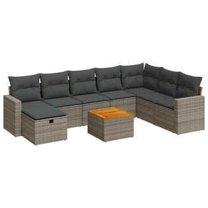 vidaXL Set Divano da Giardino 9 pz con Cuscini Grigio in Polyrattan