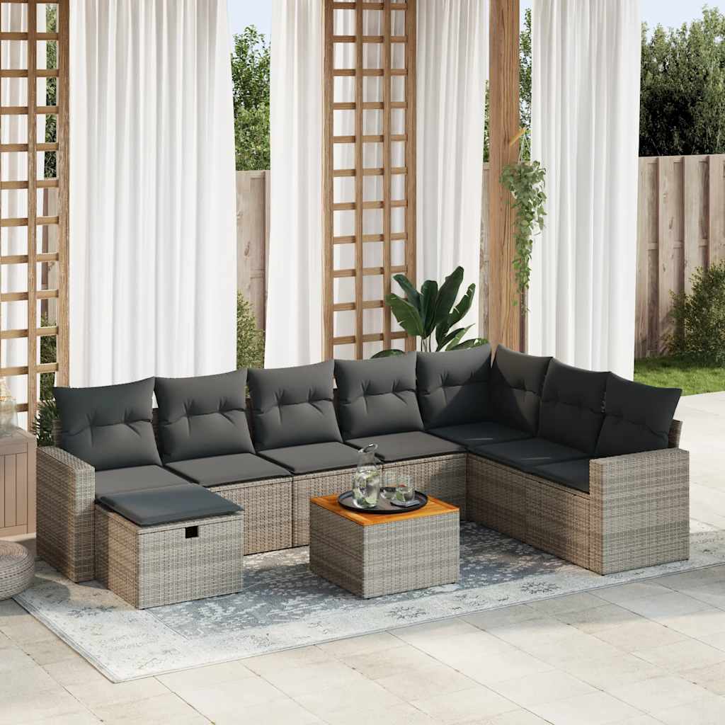 vidaXL Set Divano da Giardino 9 pz con Cuscini Grigio in Polyrattan