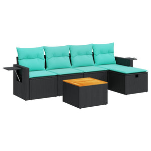 Set Divano da Giardino 6 pz con Cuscini Nero in Polyrattan 3325809