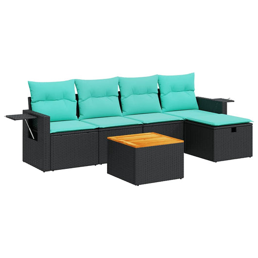 Set Divano da Giardino 6 pz con Cuscini Nero in Polyrattan 3325809