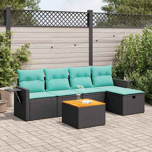 Set Divano da Giardino 6 pz con Cuscini Nero in Polyrattan 3325809