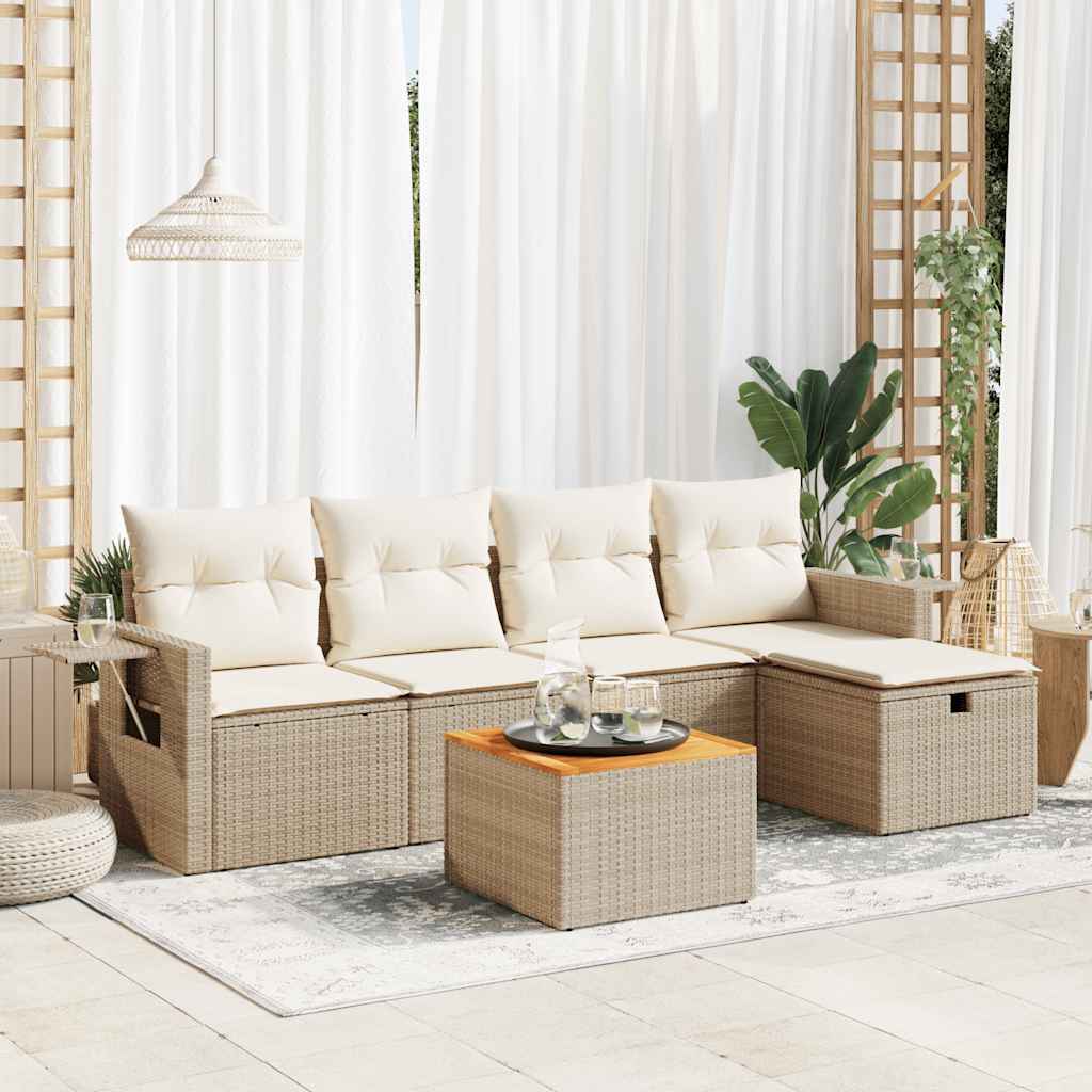vidaXL Set Divano da Giardino 6 pz con Cuscini Beige in Polyrattan