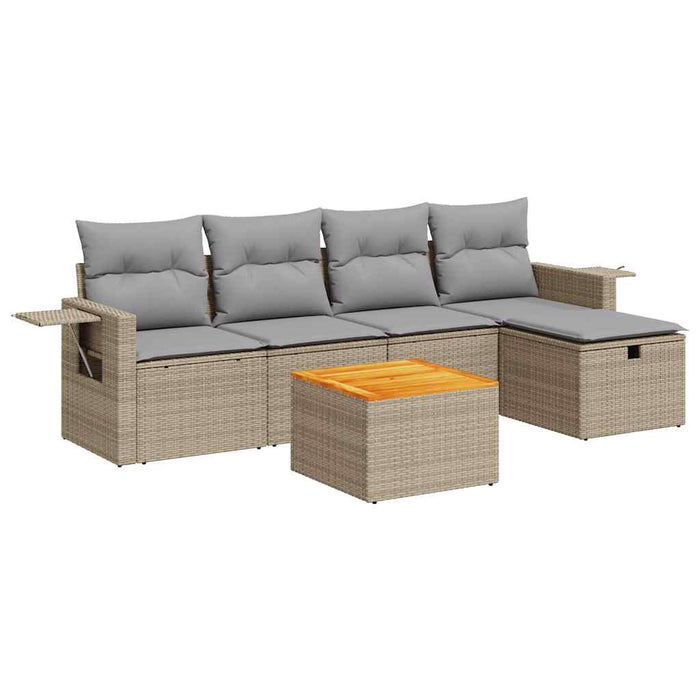 vidaXL Set Divano da Giardino 6 pz con Cuscini Beige in Polyrattan