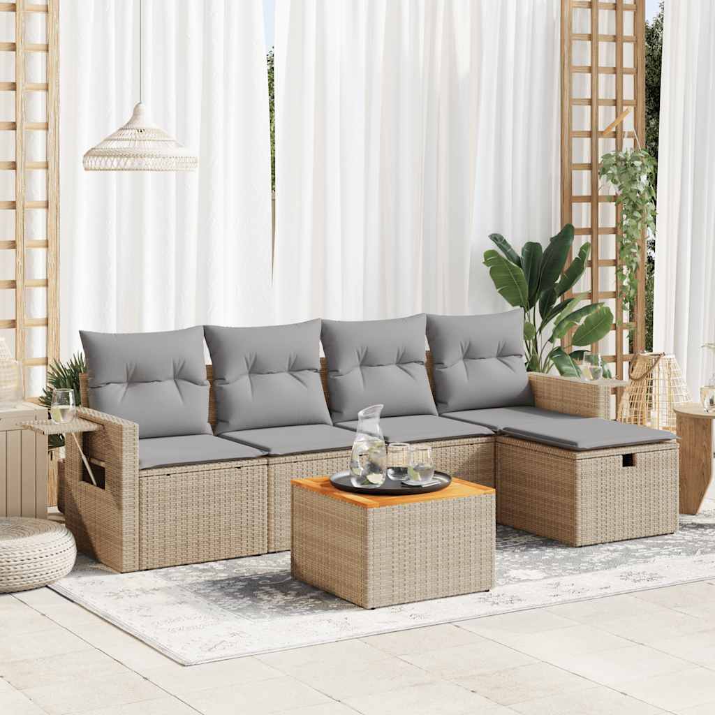 vidaXL Set Divano da Giardino 6 pz con Cuscini Beige in Polyrattan
