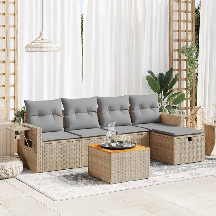 vidaXL Set Divano da Giardino 6 pz con Cuscini Beige in Polyrattan