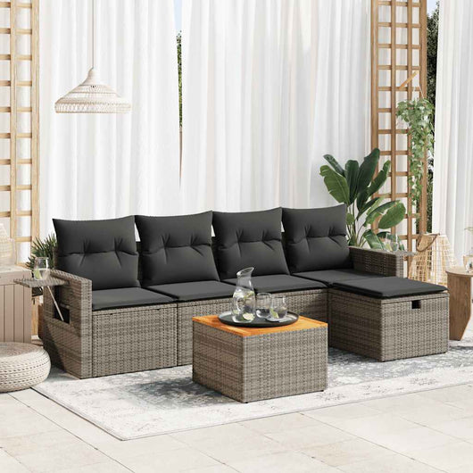 vidaXL Set Divano da Giardino 6 pz con Cuscini Grigio in Polyrattan