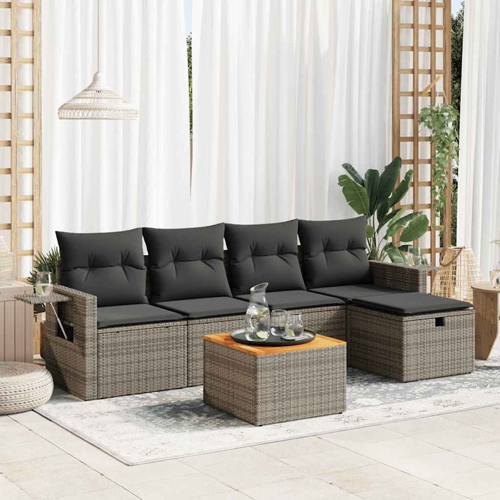 vidaXL Set Divano da Giardino 6 pz con Cuscini Grigio in Polyrattan