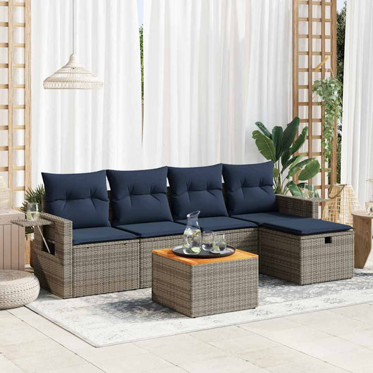 vidaXL Set Divano da Giardino 6 pz con Cuscini Grigio in Polyrattan