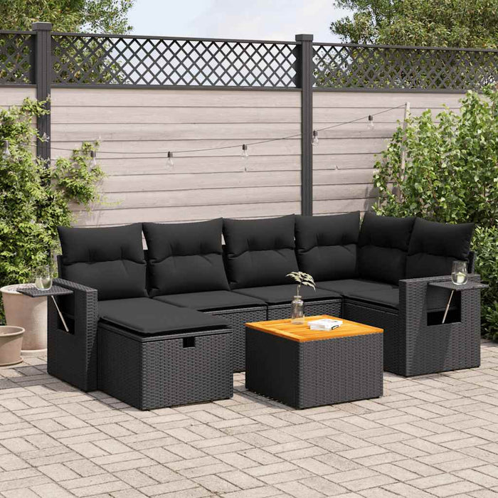 Set Divani da Giardino con Cuscini 7pz Nero Polyrattan 3325814