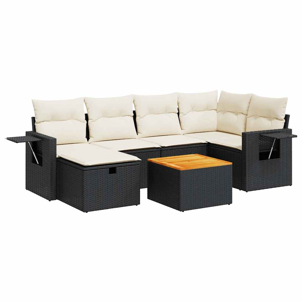 Set Divani da Giardino con Cuscini 7pz Nero Polyrattan